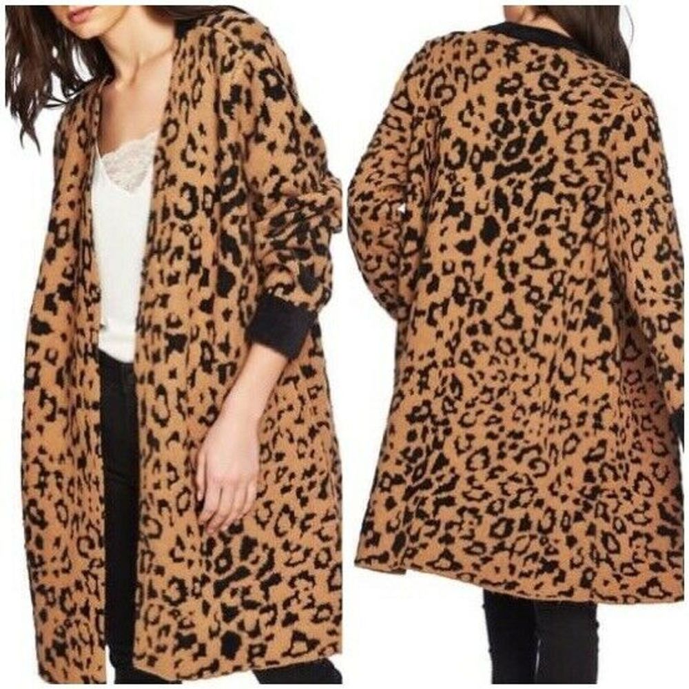 Leopard Jacquard Eyelash Open Front Cardigan